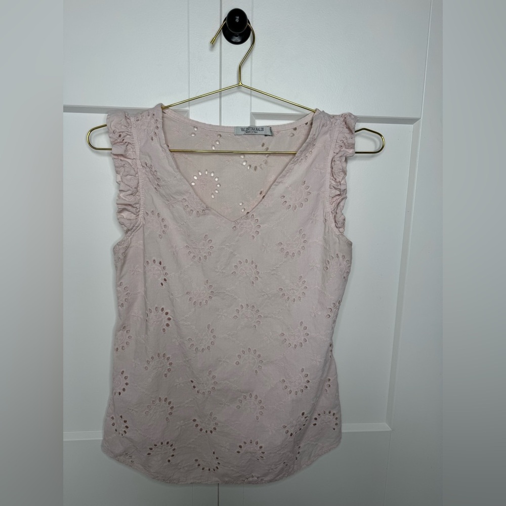 Valentina Naldo Embroidered Eyelet Ruffle Blouse